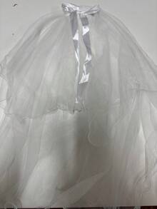 1 Stück eleganter Brautschleier mit Schleife, romantisches Spitzen-Hochzeitshaaraccessoire, transparentes weißes Tüll-Design, geeignet für Bräute und besondere Anlässe - Weiss - Übersicht 6