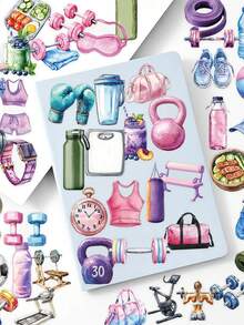 50-Piece Fitness-Themed Sticker Set For Suitcases, Laptops, Scrapbooks, And Diaries; Decorations For Adults, Skateboards, Skateboard Helmets, And Water Bottles; DIY Sticker Art - 50pcs - View 7