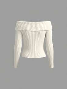 Women's One-Shoulder Notched Lapel Zipper Knit Sweater With Set-In Sleeves Long Sleeve Short Cardigan Casual Commute Leisure Outfit, Fall Winter - White - View 7