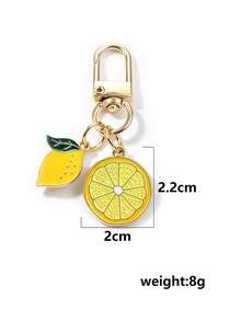 1pc Fresh Lemon Slice And Lemon Fruit Keychain, Fashionable, Personalized, Creative DIY Alloy Drip-Coated, Unisex Bag, Car Key, Clothing Key Hanger - Gold - View 5