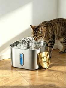 2.2L/74.39oz Cat Water Fountain (Replacement Filter Cartridge Available Separately), Stainless Steel Material, USB Powered, Ultra-Quiet Operation, With Water Level Window, Central Outlet Design, Easy To Clean, Suitable For Small Pets, Battery Not Included - 2.2L - View 8
