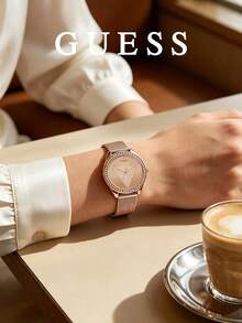 GUESS Women's Minimalist Dual-Needle Brand Inverted Triangle Logo Dial Adjustable Metal Mesh Band Office Formal Watch W1142L4 - Rose Gold - View 4