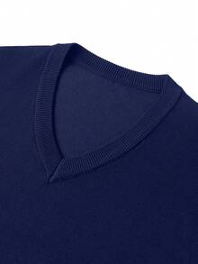 Men's V-Neck Knit Long Sleeve T-Shirt Top, Casual Thin Base Layer Sweater For Autumn/Winter - Navy Blue - View 6