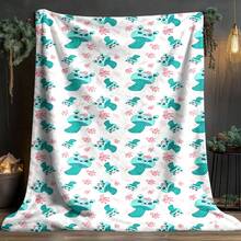 1pc Cute Emerald Green Cartoon Mushroom Bow Flannel Printed Blanket, White Background With Cute Blue Mushroom And Pink Heart Pattern, Soft And Lightweight, Comfortable, Suitable For Home Decor Blanket, Applicable For Sofa, Bed, Office, Camping, Bedroom And Other Scenes - Multicolor - View 7
