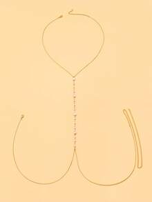 1pc Gold Sexy Fashion X-Shaped Body Chain, Sparkling Chest Necklace, Summer Beach Vacation Accessory, Gift For Friends - Gold - View 5