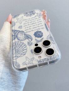 1pc Seashell Ocean Element Pattern, Air Cushion Transparent Shockproof Phone Case, TPU Material, Suitable As Holiday Gift, Compatible With Apple XS/XS Max/XR/11/12/13/14/15/16 Pro/Pro Max/14/15/16 Plus/17, Unisex, Phone Case A04/A51/A56/S25 Ultra/S22 Ultra/S21 Plus/S20/A73/A72/A55/A54/A53/A52/A34/A05/S25 Ultra/S25/S25 Plus - Clear - View 4