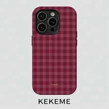 Étui de téléphone : Étui 2-en-1 à film à carreaux bordeaux pour Apple 17/16/15/14/13/12/11 Pro Max, 16/15/14 Plus, 17 Air - Anti-chute intégral, élégant et minimaliste, étui de téléphone unisexe - Blanc 1 - Voir 1