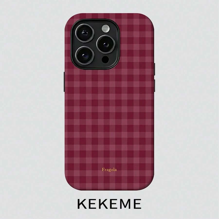 Étui de téléphone : Étui 2-en-1 à film à carreaux bordeaux pour Apple 17/16/15/14/13/12/11 Pro Max, 16/15/14 Plus, 17 Air - Anti-chute intégral, élégant et minimaliste, étui de téléphone unisexe - Blanc 1 - Voir 1