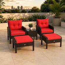 5 Pieces Patio Rattan Sofa Ottoman Furniture Set With Cushions - Beige - View 2