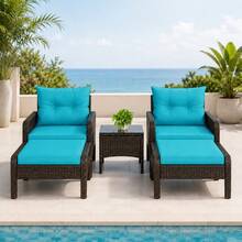 5 Pieces Patio Rattan Sofa Ottoman Furniture Set With Cushions - Beige - View 3