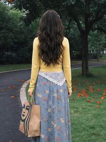 [Y6Y]Women's Solid Color Button-Up Cardigan, Long Sleeve Slim Fit Knit Jacket, Autumn - Yellow - View 2