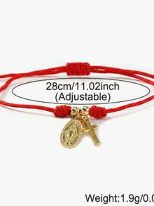 1pc European And American Red Rope Braided Bracelet, Cross Design, Minimalist Niche Style, Fashionable Personalized, Ins Style, High-End Jewelry - Multicolor - View 3