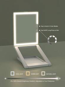Cermin Rias Portabel LED Lipat, Baterai Isi Ulang USB-C 600mAh, Lampu Sentuh 3 Warna yang Dapat Diredupkan Tanpa Batas, Baki Penyimpanan Terintegrasi, Mati Otomatis Magnetik, Cermin Kosmetik Portabel Ringkas, Hadiah untuk Wanita - MultiWarna - View 5