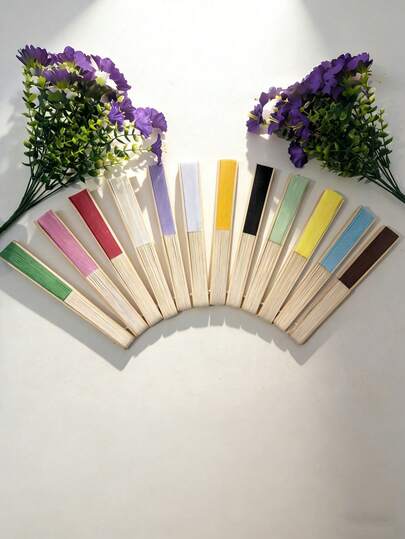 12pcs/Set (Non-Repeating Colors) Portable Folding Bamboo Hand Fan, Decorative Handheld Fan For Summer Outdoor, Wedding, Party, Church, Home Decor, Daily Commute, Elegant Women's Gift, Fashion Accessory, Essential For Hot Weather, Travel, Beach, Outdoor Activities, Photography Prop, Instant Cooling