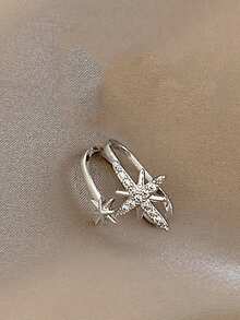 1pc Asymmetric Octagonal Ear Clip Earrings For Women, Fashion Unique Personalized Delicate Earring Suitable For Daily Wear, Gatherings & Parties - Silver - View 8