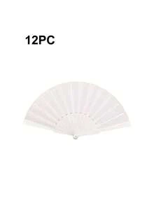 1 pieza Abanico de mano plegable de plástico de unicolor, accesorio para fiesta, banquete, boda - Blanco - Ver 6
