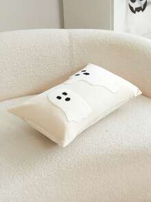 LCUHPCL 1pc Halloween Atmosphere Soft Cute Beige Ghost 3D Embroidered Plush Pillowcase, Suitable For Home Decor, Living Room, Sofa, Bedroom, Car, Party And Various Environments - Beige - View 8