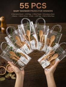 55Pcs Gift Sets 6 Sets Bamboo Charcuterie Board Spoon Butter Knife Fork Towel Artificial Eucalyptus Clear Gift Bag Thank You Tag Gender Reveal Newborn Party Guest Favors - View 9