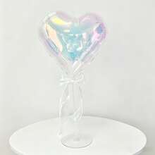 18 Inch Iridescent Heart, Star, Round Foil Balloons With Fish Tail Ribbon And Balloon Stand, Suitable For Birthday, Wedding, Aesthetic Photo Booth Decoration - View 8