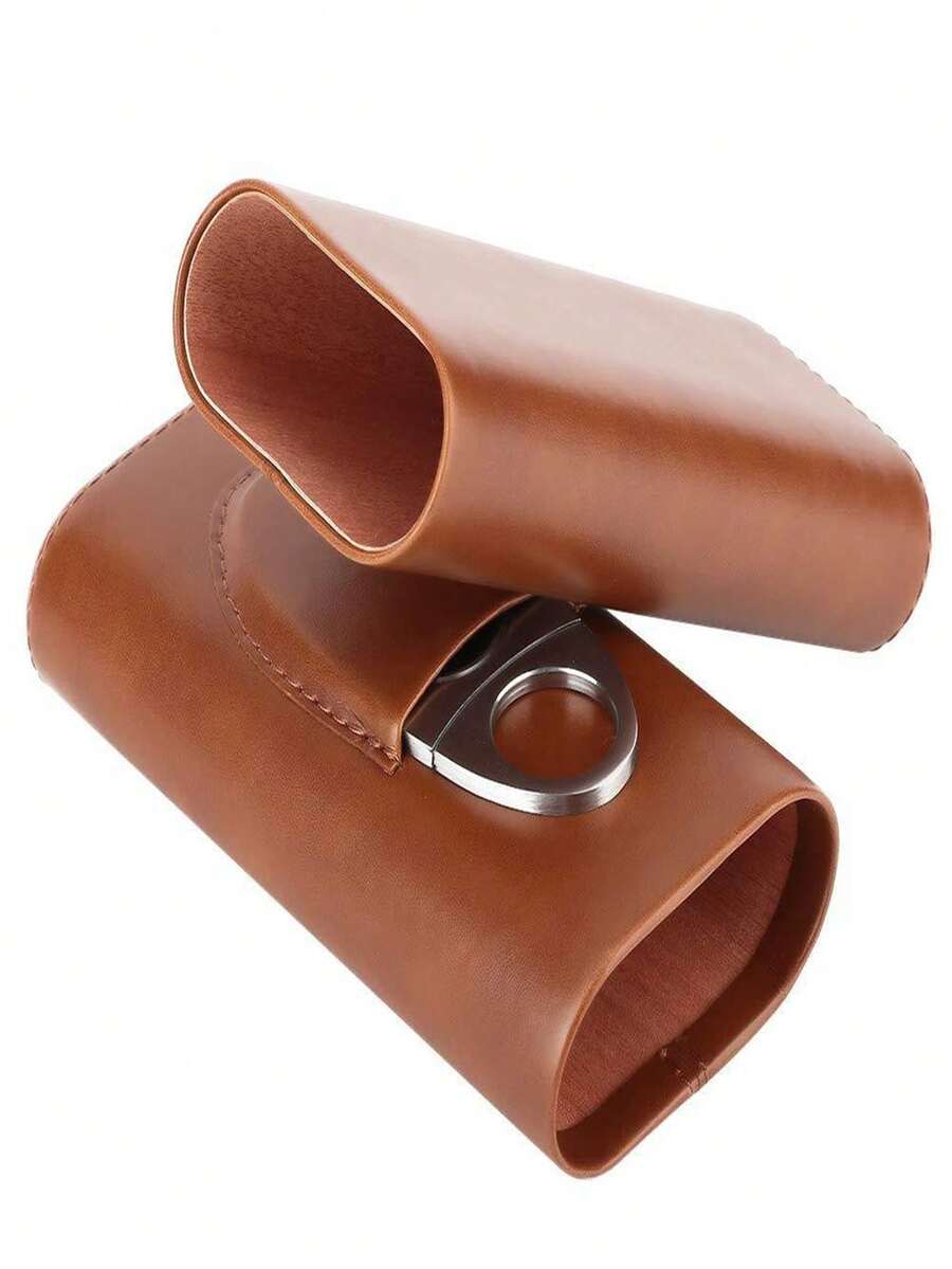 1pc Portable 3-Cigar Humidor, Premium Portable Cigar Humidor With Cedar Wood Lining And Stainless Steel Scissors, Suitable For Cigar Enthusiasts, Compact And Portable, Ideal For Travel, Smoking, And Gifting - View 1