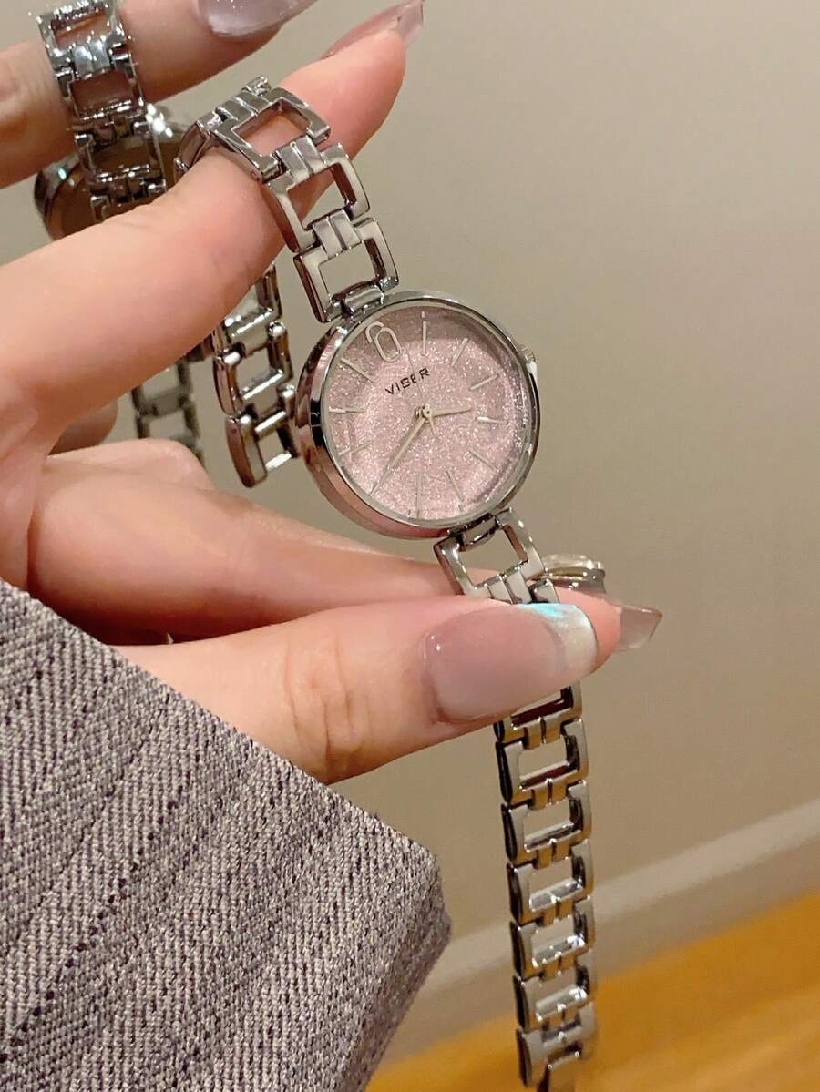 1pc Rose Gold Tone Quartz Movement Elegant Small Dial Women Wrist Watch - Silver - View 1