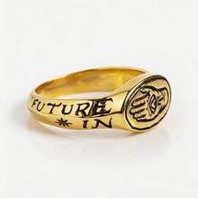 Vintage Distressed Embossed Palm All-Seeing Eye Seal Side Engraved Cool Commuter Ring - Gold - View 2