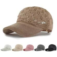 Women's Diamond Pattern Hollow Knit Baseball Cap, Sun Protection Outdoor Travel Beach Hat - Multicolor - View 10