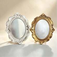 Vintage Baroque Oval Makeup Mirror, European Embossed Desktop Decorative Mirror, Gold And Silver Dual Color Set - Multicolor - View 6