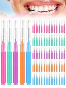 100/50/30/20/10pcs Orthodontic Interdental Brushes Stainless Steel Braces Toothbrush Plastic Toothpicks Push-Pull Cleaning Toothbrush Random Color - Multicolor - View 1