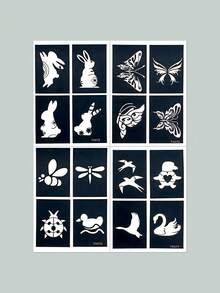 4pcs Animal Pattern Hollow Stencils, Reusable Body And Face Stencil Stickers, Suitable For Daily Outings, Holiday Parties, Back To School Season Small Gifts DIY Hand-Painted Hollow Stencils - Black - View 10