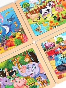 Puzzle Kayu 4-in-1, Cocok untuk Mainan Edukasi Prasekolah, Tema Hewan Kartun & Fantasi, Menumbuhkan Fokus & Kesabaran, Hadiah Sempurna untuk Hari Anak - MultiWarna - View 4