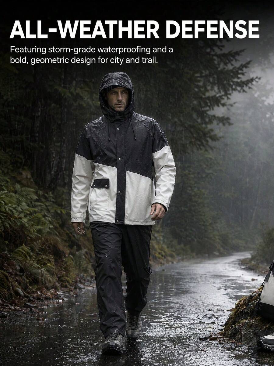 Unisex 2-Piece Raincoat Set, Adult Rain Jacket And Rain Pants, Hooded Waterproof Rain Suit, Suitable For Motorcycle Riding - Color-blocked Raincoat Set - View 1