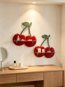 2pcs/Set Cherry Shaped Wall-Mounted Floating Shelf Set, Red Cherry Decor With Green Stem And Pink Fruit Home Decor Set, Bohemian Elegant Style Jewelry & Cosmetics Storage Rack, Easy Installation, Suitable For All Seasons, Perfect For Living Room, Bedroom, Bathroom, Vanity, Closet, Home Decor, Living Room Decor, Room Decor, Christmas Decor, Ramadan Decor, Perfect Gift, 1pc - Multicolor - View 10