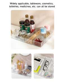 3Pcs Water Ripple Clear Plastic Storage Organizer Set, Divided Multi-Grid Cosmetic Storage Box, Glacier Texture Desktop Vanity Makeup Skincare Lipstick Jewelry Stationery Storage Tray For Bathroom Dresser Countertop - Glacier Pattern - View 9