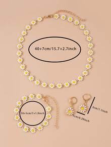 4pcs Flower Decor Jewelry Set Valentines,Mom,Mother,Mother's Day,Gift - Multicolor - View 3