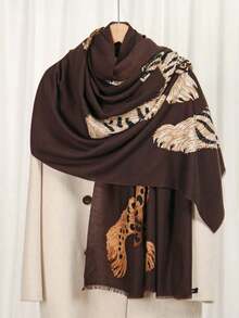 1pc Vintage Leopard Animal Print Chiffon Scarf, Minimalist Elegant Commute & Travel Dual-Use Shawl Neck Scarf - Multicolor - View 5
