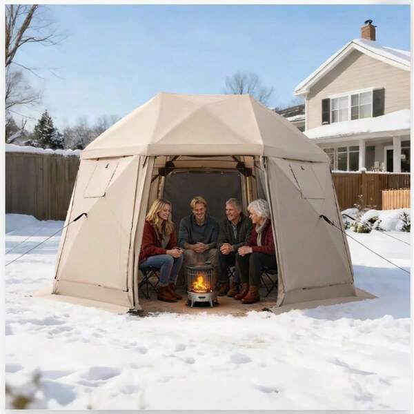 Tente moustiquaire pop-up pour gazebo, 3,6 x 3,6 m, tente de camping sphérique à 13 côtés avec toit amovible et sac de transport, installation rapide et anti-insectes, abri de jardin moustiquaire pour 8 à 10 personnes, beige