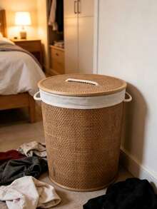 Round Rattan Laundry Basket With Lid, Large Breathable Woven Hamper With Detachable Liner & Rope Handles, Dustproof Clothes Storage Bin For Bedroom Bathroom Balcony, Perfect For Adult Family Daily Garment Sundry Organizing - Multiple Specifications - View 5