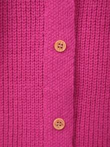 Tween Girl Knitted Embroidered Floral Collar Cardigan - Hot Pink - View 9