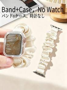 Funda protectora compatible con Apple Watch Ultra SE S11 S10 S9 S8 S7 S6 S5 Series para mujer, correa elástica trenzada de nailon ajustable transpirable de un solo bucle, tamaño 38/40/41/42/44/45/46/49 mm, carcasa rígida de PC con protector de pantalla, borde oro rosa, diseño de lujo con diamantes, accesorios para smartwatch, accesorio de verano para playa, vacaciones y regalo de graduación - Beis - Ver 5