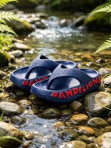 HAHABOBO Kids One-Piece Molded EVA Flip Flops, 3D Side Letter Decor Platform Thong Sandals For Summer Beach Camping Daily Wear - Navy Blue - View 2