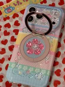 Rhinestone Vine Hibiscus Flower 360° Rotating Pivot Case Compatible With Apple 17 Pro Max Phone Case 16 New 15 Pro New 14 PM Protective Shell 18 Niche 18 Pro Max - Multicolor - View 3