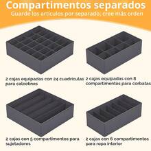 Organizer per cassetti indumenti intimi confezione da 8 pezzi, disponibili in versioni con 24, 8 e 6 scomparti. Ideali per riporre biancheria intima, calzini, pantaloni e cravatte, colore grigio scuro - Grigio Scuro - Visualizzare 2
