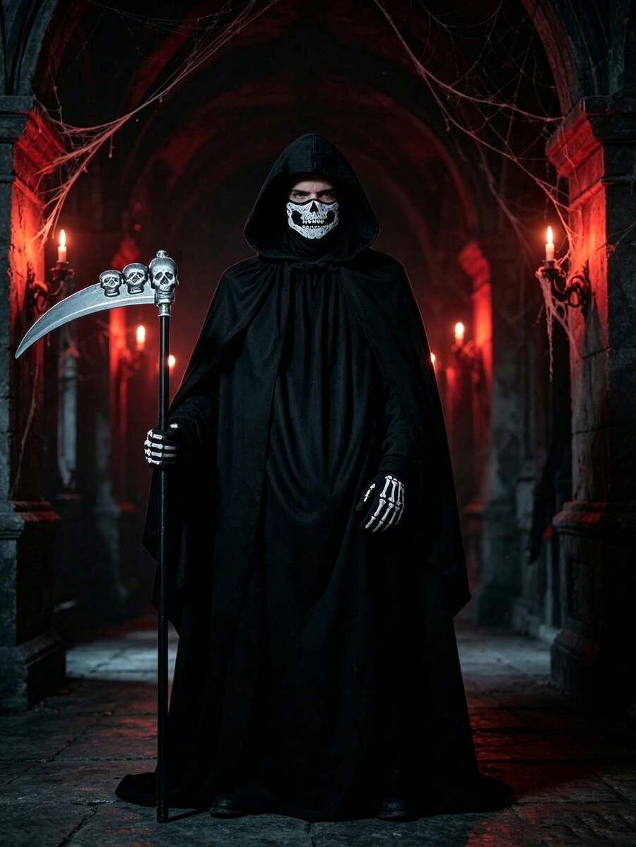 Death Cloak Halloween Hooded Cape Cosplay Horror Costume Set | Unisex | Lightweight & Breathable | Set - Multicolor - View 1