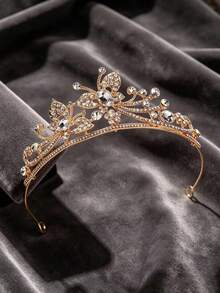 1pc European & American Bridal Fashion Exquisite Moon Rhinestone Crown, Suitable For Women's Wedding Party Hair Accessory, Princess Birthday Party, Halloween Cosplay Hair Accessory, Performance Costume Accessory Crown - Gold - View 7