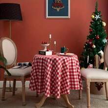 1pc, Polyester Tablecloth, Gingham Checked , Plaid Material Red And White Buffalo Check - 52 Inches Wide - Red and White Checkered - View 1