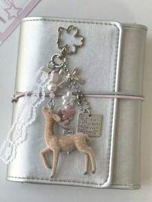 Deer-Shaped Keychain Pendant, Lace Pearl Bow Bag Charm, Korean Sweet Clover Backpack Hanging Chain, Y2K Girl Style Gift - Khaki - View 5