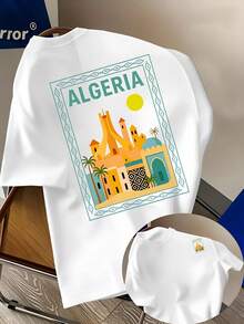 Herren T-Shirt mit einem Design inspiriert von einer algerischen Stadt; lässiges Modell ideal für den Alltag; urbaner Stil; ein Reisesouvenir aus Nordafrika. - Weiss - Übersicht 1