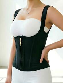 European And American Cross-Border Women's Button & Zipper Vest Style Waist Cincher, Court Style Corset, Tummy Control, Body Shaping Top - Black - View 4