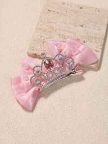 1 pieza Clip para el cabello con corona de lazo para actuación en el escenario de niñas, gran accesorio para el cabello de princesa (13cm de diámetro) - Rosa - Ver 3